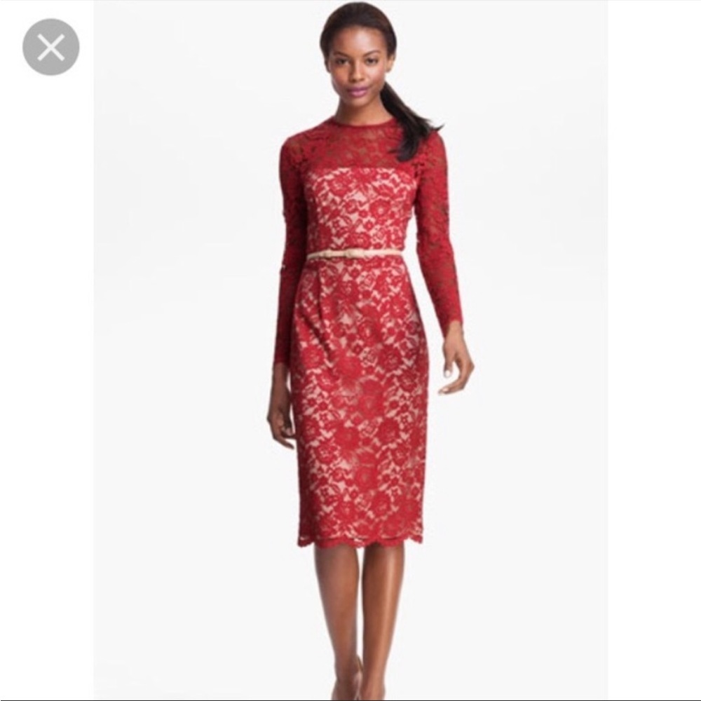Maggy London size 10 Red Lace with nude overlay